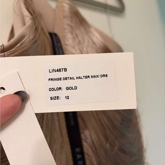 Rare London Gold Fringe Detail Halter Maxi Dress - Picture 4 of 4